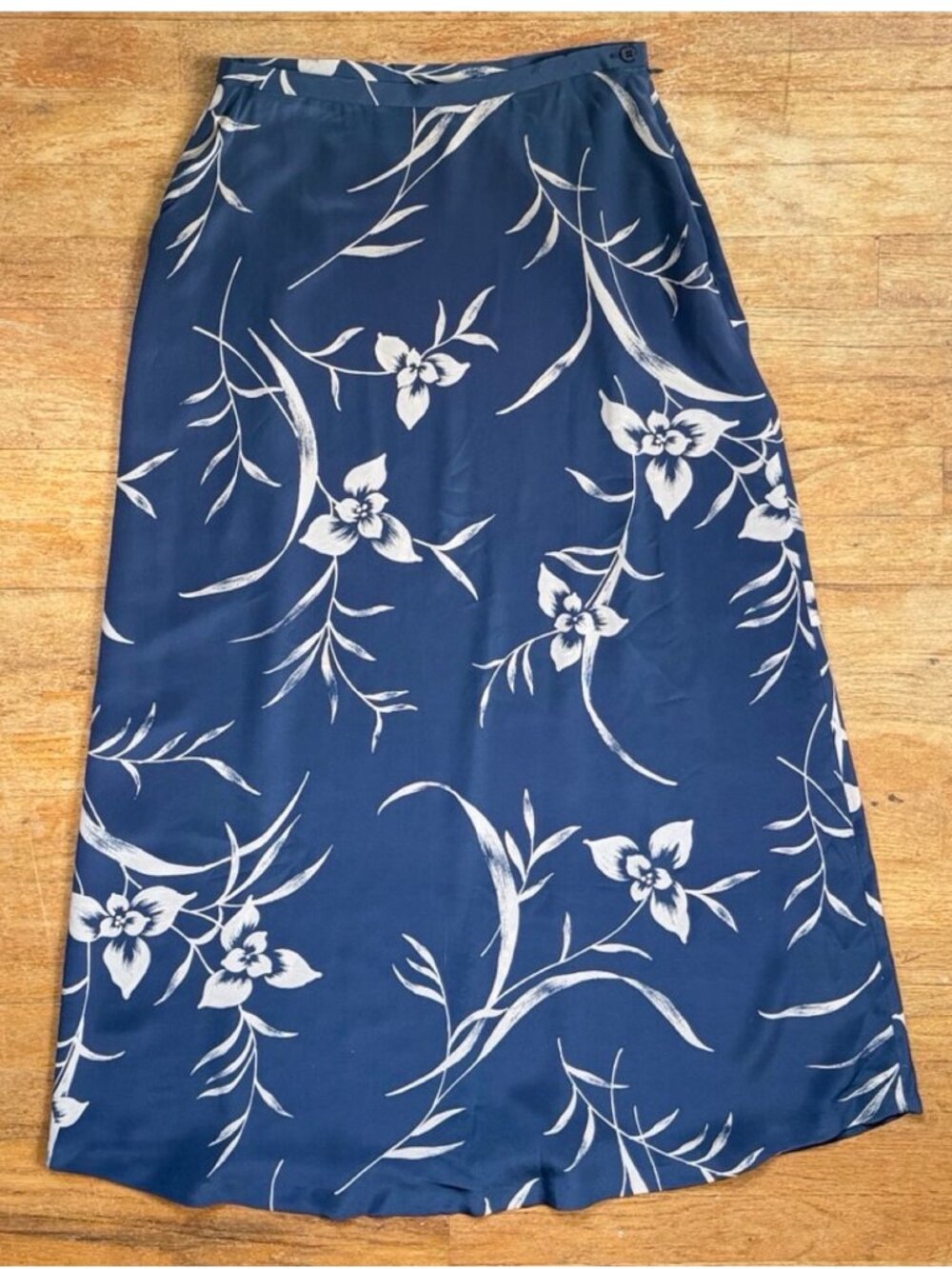 Vintage Steel Blue Sandawashed Silk Maxi Skit Size Small 8 27" Waist 90s Floral